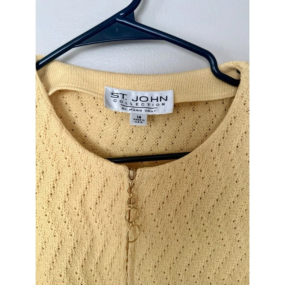 Size 14 ST JOHN 3/4 Sleeve Yellow Santana Knit Jacket, Unlined Full Zip - Picture 2 of 4